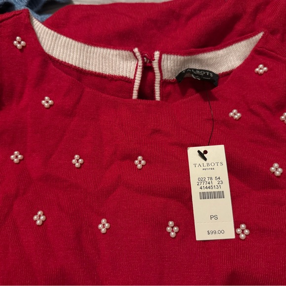 Talbots Vibrant Red Sweater with Pearl Accents - Picture 2 of 4